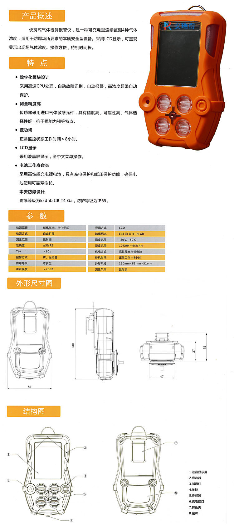 便携式四合一气体检测仪产品概述